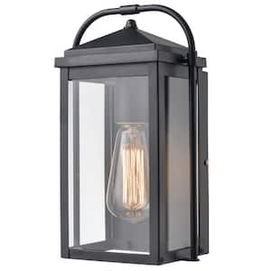 11.73 in. Black Outdoor Hardwired Lantern Wall Sconce with No Bulbs Included