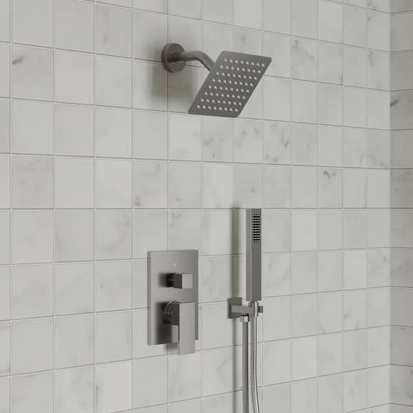 2-Spray 6 in. Wall Mount Dual and Handheld Shower Head 1.8 GPM in Brushed Nickel (Valve Included)