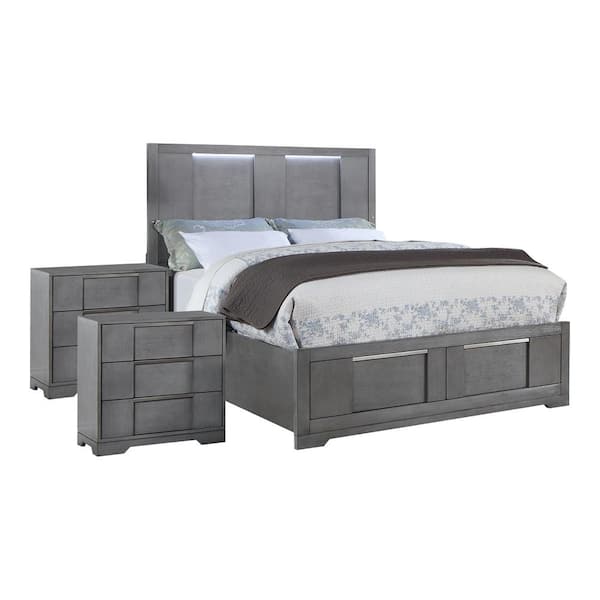 Furniture of America Invern 3-Piece Gray California King Wood Bedroom Set