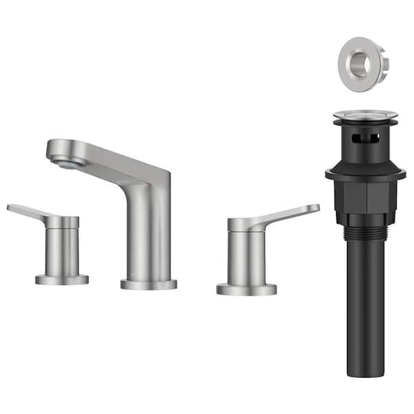 Indy 2-Handle 8 in. Widespread Bathroom Faucet in Spot-Free Brushed Nickel with Pop Up Drain and Supply Lines