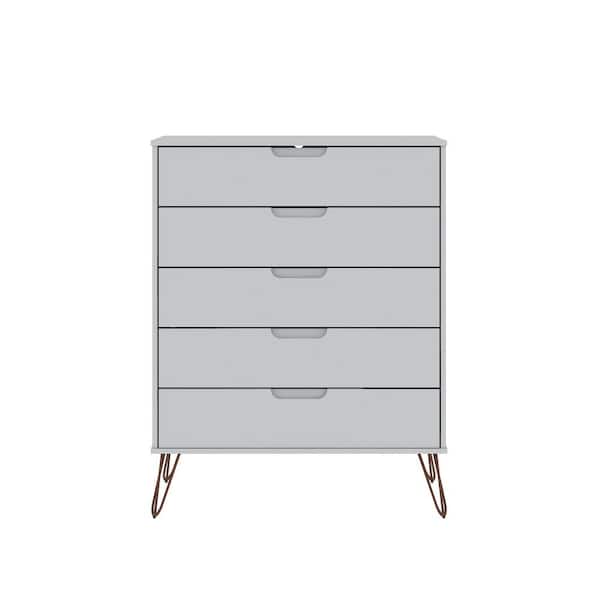 Manhattan Comfort Rockefeller 5-Drawer White Tall Dresser (44.57 in. H x 35.31 in. W x 21.57 in. D)