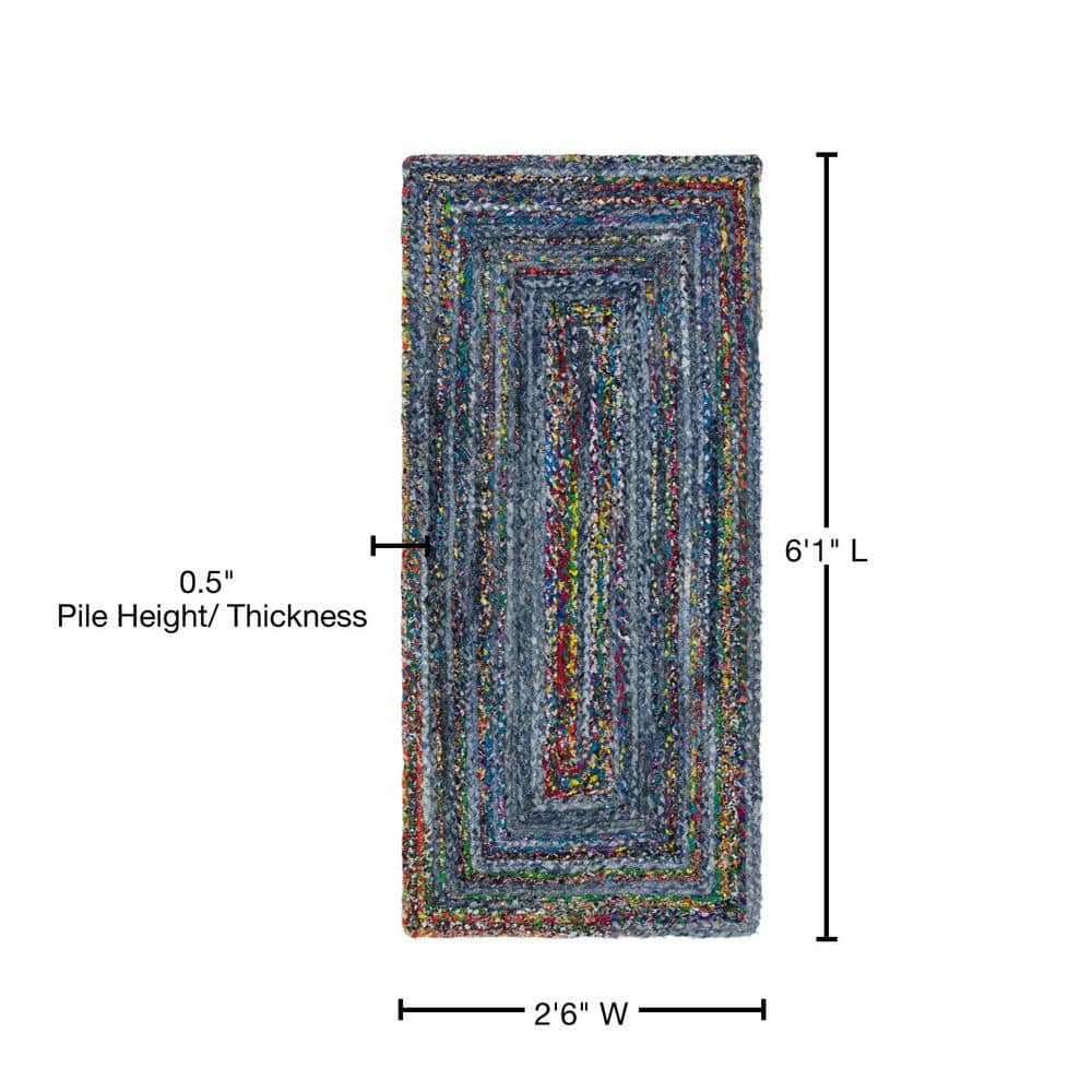 Handmade Blue and Multi Braided Cotton Runner Rug