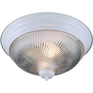 13 in. 2-Light White Indoor Flush Mount with Clear Ribbed Glass Bowl