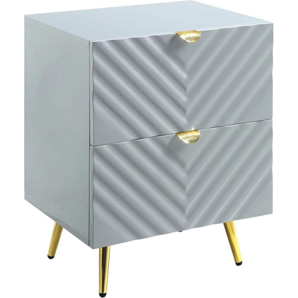 Gray/Gold 2 Drawer 18 in. W Nightstand with Sturdy Hardware and Ample Storage