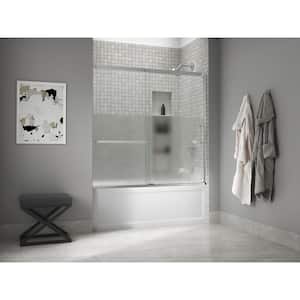 Elate 56-60 in. W x 57 in. H Sliding Frameless Tub Door in Bright Silver with Crystal Clear Glass with Privacy Band