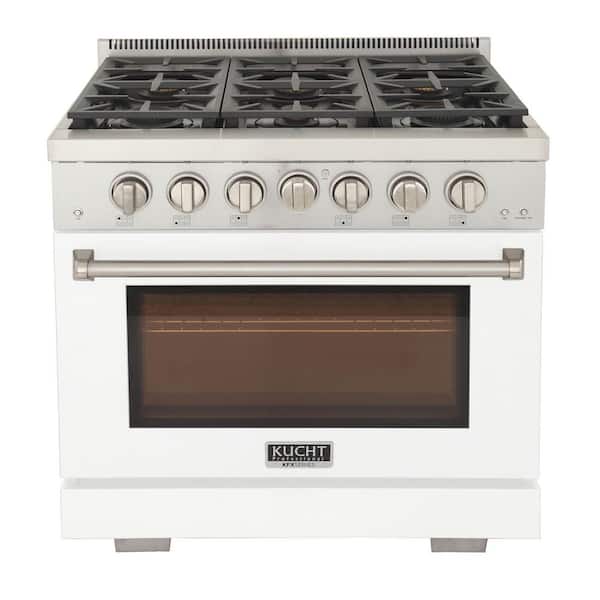 Kucht 36 in. 5.2 cu. ft. 6-Burners Freestanding Natural Gas Range in White with Convection Oven and True Simmer Burners