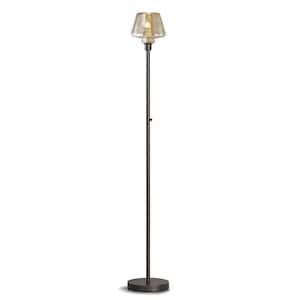 Cafe 71 in. Dark Bronze LED Dimmable Torchiere Floor Lamp with LED Bulb, Mercury Glass Shade