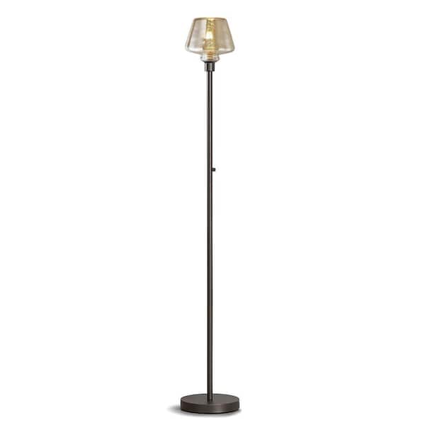 HomeGlam Cafe 71 in. Dark Bronze LED Dimmable Torchiere Floor Lamp with LED Bulb, Mercury Glass Shade