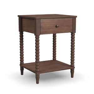 Spindle Brown Nightstand with-Drawer