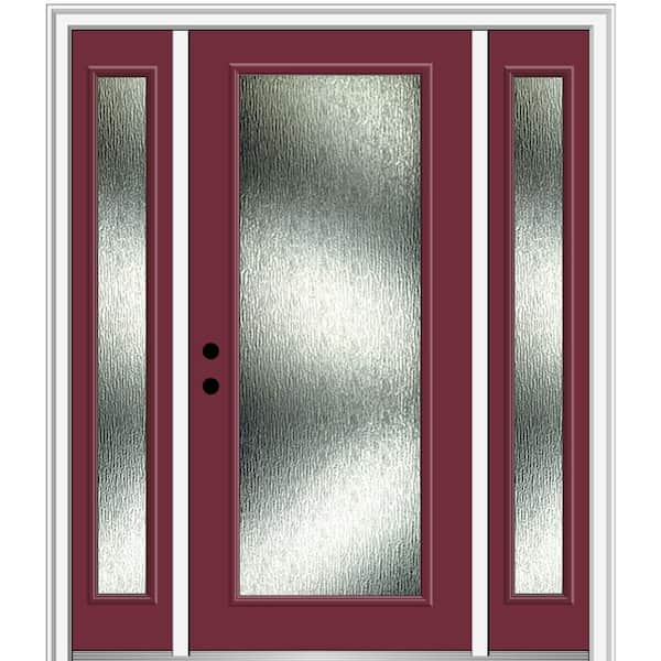 MMI Door Rain Glass 60 in. x 80 in. Right-Hand Inswing Burgundy Fiberglass Prehung Front Door on 6-9/16 in. Frame