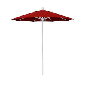 7.5 ft. White Aluminum Commercial Market Patio Umbrella with Fiberglass Ribs and Push Lift in Jockey Red Sunbrella