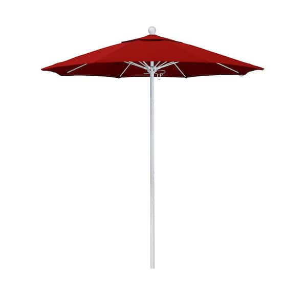 California Umbrella 7.5 ft. White Aluminum Commercial Market Patio Umbrella with Fiberglass Ribs and Push Lift in Jockey Red Sunbrella