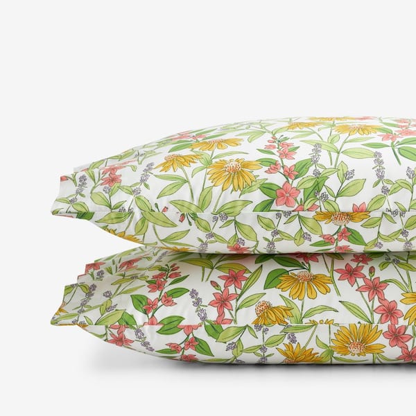 The Company Store Company Cotton Coneflower Patch Ivory Multi Cotton Percale Standard Pillowcases (Set of 2)