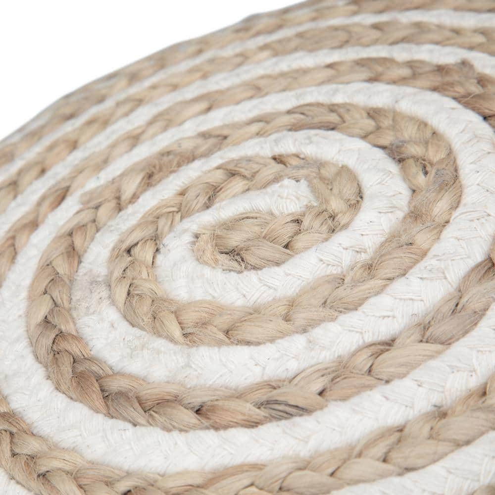 Natural Jute and Cotton Round Boho Pouf
