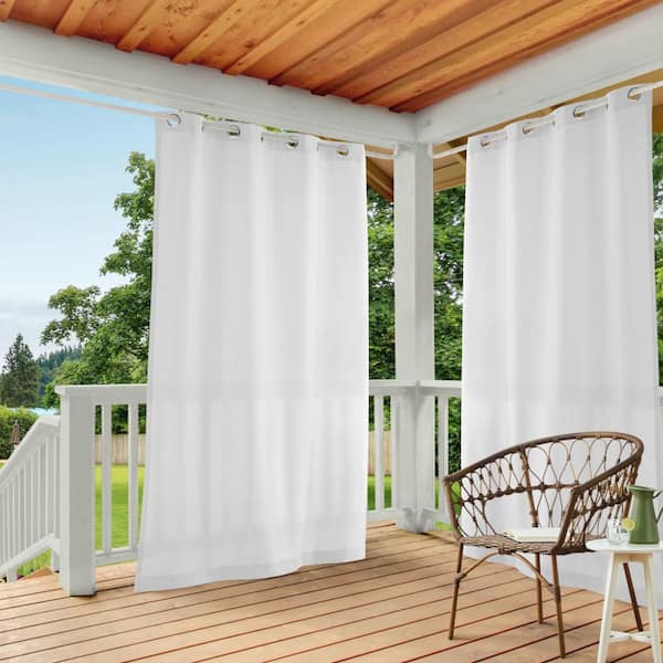EXCLUSIVE HOME Cabana White Solid Light Filtering 54 in. x 144 in. Grommet Top Indoor/Outdoor Curtain Panel (Set of 2)