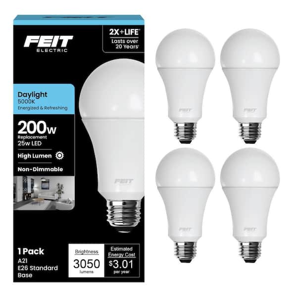 200-Watt Equivalent A21 Non-Dimmable High Brightness Frosted E26 Medium Base LED Light Bulb in Daylight 5000K (4-Pack)