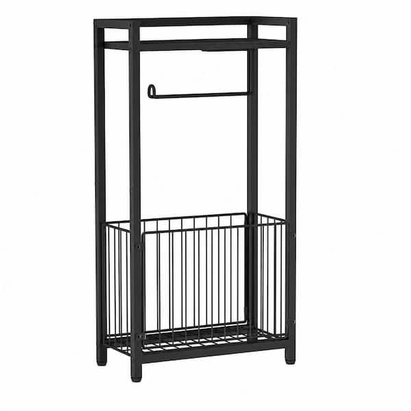 Freestanding Toilet Paper Holder with Storage Shelf, Bathroom Tissue Stand with Space for Phone, Tablet, Magazine, Black