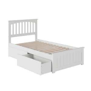 Mission White Twin XL Solid Wood Storage Platform Bed with Matching Foot Board with 2 Bed Drawers