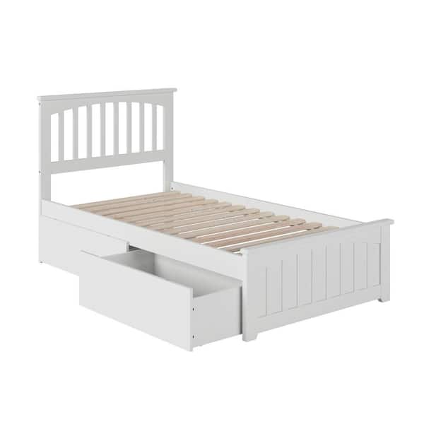 AFI Mission White Twin XL Solid Wood Storage Platform Bed with Matching Foot Board with 2 Bed Drawers