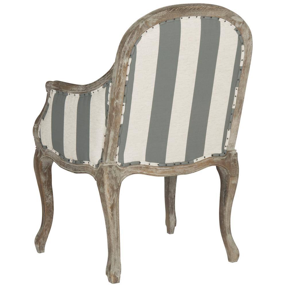 Transitional Esther Striped Arm Chair in Grey & White with Oak Frame