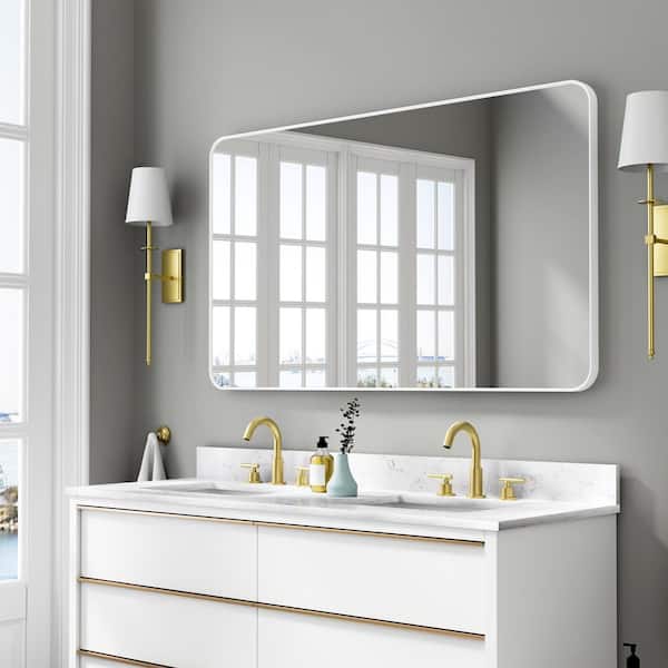 55 in. W x 32 in. H Rectangular Aluminum Framed Wall-Mounted Bathroom Vanity Mirror in White