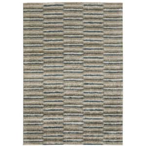 Apex Beige Doormat 3 ft. x 5 ft. Modern Geometric Stripe Polyester Indoor Area Rug