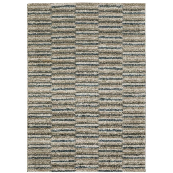AVERLEY HOME Apex Beige/Blue 8 ft. x 11 ft. Modern Geometric Stripe Polyester Indoor Area Rug