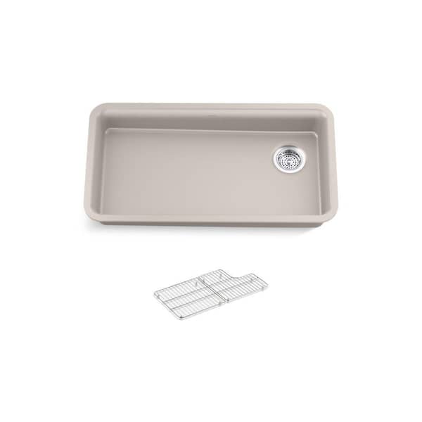 KOHLER Cairn Matte Taupe Solid Surface 33 in. Single Bowl Undermount Kitchen Sink