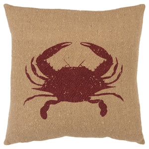 Tan Crab Silhouette Cotton Poly Filled 20 in. X 20 in. Decorative Throw Pillow