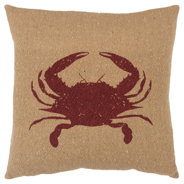 Unbranded Tan Crab Silhouette Cotton Poly Filled 20 in. X 20 in. Decorative Throw Pillow