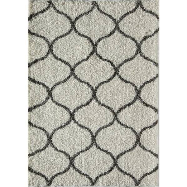 Rugs America Feather Shag Ivory Charcoal Links 2'3"x8' Contemporary White Area Rug