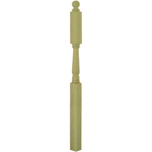 Stair Parts 4046 60 in. x 3 in. Unfinished Poplar Mushroom Top Landing Newel Post for Stair Remodel