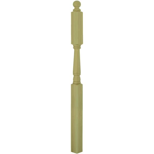 EVERMARK Stair Parts 4046 60 in. x 3 in. Unfinished Poplar Mushroom Top Landing Newel Post for Stair Remodel