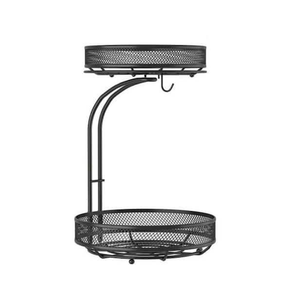Tidoin 10.82 in. W x 10.82 in. D x 20.47 in. H Black 2-Tier Metal Multi-functional Kitchen Bathroom Wall Cabinet with Hook