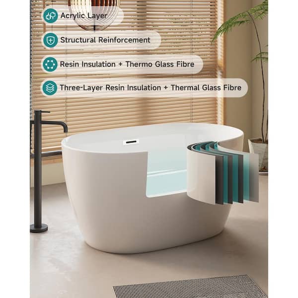 Bradf 47 in. x 28 in. Acrylic Flatbottom Freestanding Soaking Bathtub in White