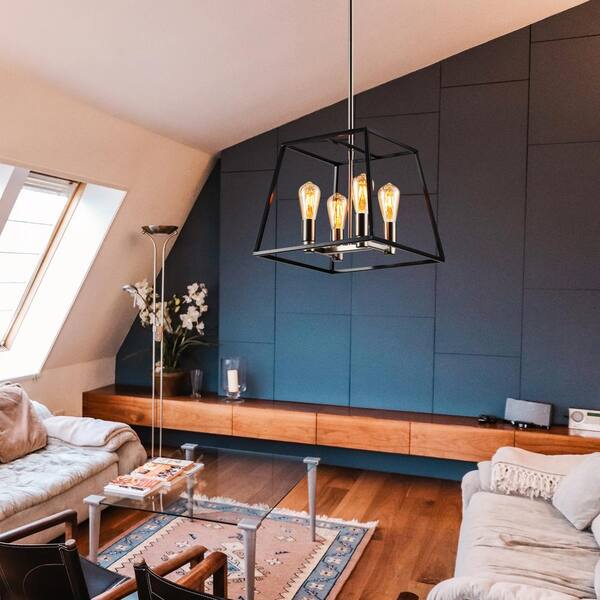 Cedar Hill 4-Light Square Pendant Light with Black Metal Cedar Hill 4-Light Square Pendant Light with Black Metal