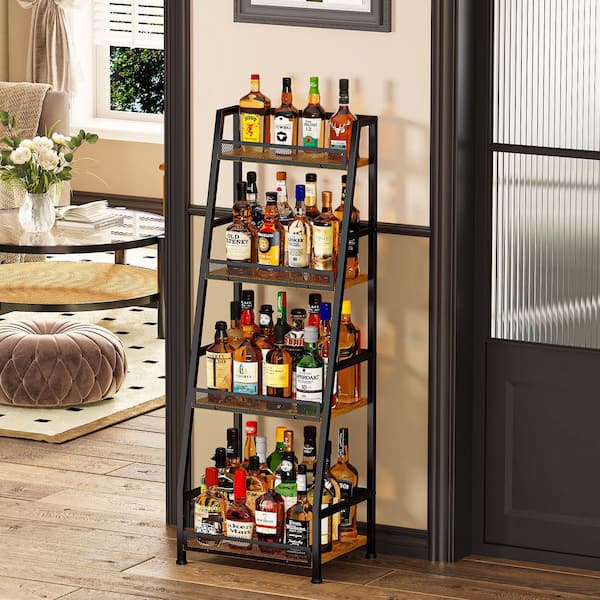 Esepony 15.55 in. 4-Tier 40-Bottle Trapezoid Stepped Liquor Stand, Corner Wine Bottle Display Stand and Wine Rack for Home,Brown