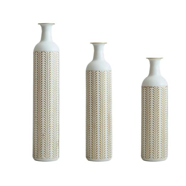 31.5in/27.56in/23.62in white metal Decorative Vase,3-piece set Exquisite modern style gorgeous home Shatterproof Durable