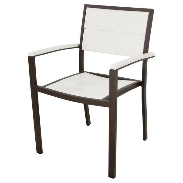 Trex Outdoor Furniture Surf City Textured Bronze Patio Dining Arm Chair with Classic White Slats