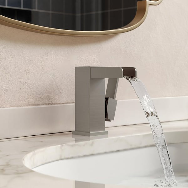LED Mid Arc 8 in. Widespread Single Handle Bathroom Faucet 1.8 GPM in Brushed Nickel Drain Included Stainless Steel