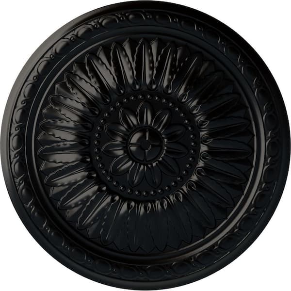 Ekena Millwork 24" x 1-5/8" Temple Urethane Ceiling (Fits Canopies upto 9-1/4"), Hand-Painted Jet Black