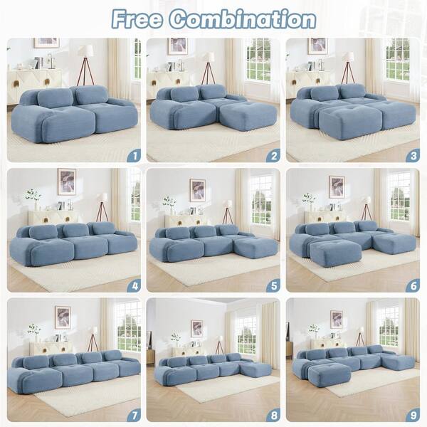 Homy Casa SMZO 117 in. Rolled Arm 5-Piece Corduroy Modular