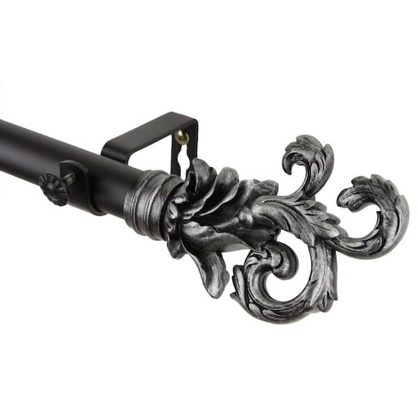 Rod Desyne 66 in. - 120 in. 1 in. Plume Single Curtain Rod Set in Black