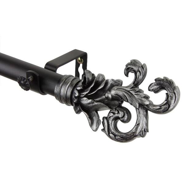 Rod Desyne 120-in to 170-in Black Steel Single Curtain Rod with Finials
