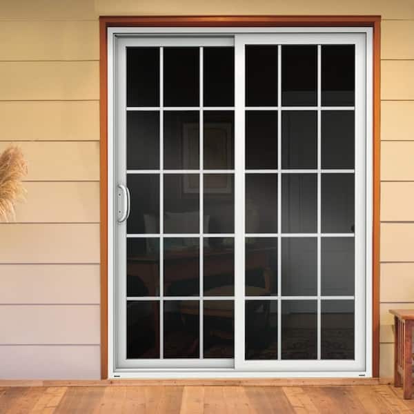 72 in. x 80 in. V-4500 White Vinyl Left-Hand 15 Lite Sliding Patio Door