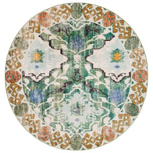 Madison Green/Ivory 7 ft. x 7 ft. Border Medallion Floral Round Area Rug