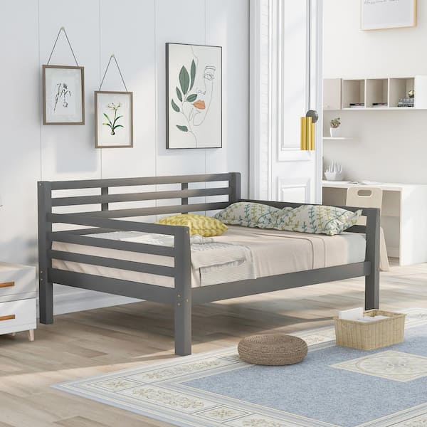 Harper & Bright Designs Gray Wooden Full Size Daybed with Hollow Clean-Lined Frame and Solid Support Slats
