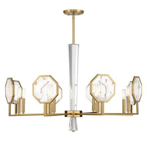 Leighton 8-Light Warm Brass Chandelier with Clear Crystal Shades