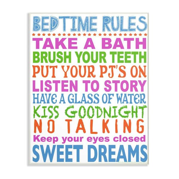 Stupell Industries 10 in. x 15 in. "Multi Colored Bedtime Rules Typography" by Marilu Windvand Printed Wood Wall Art
