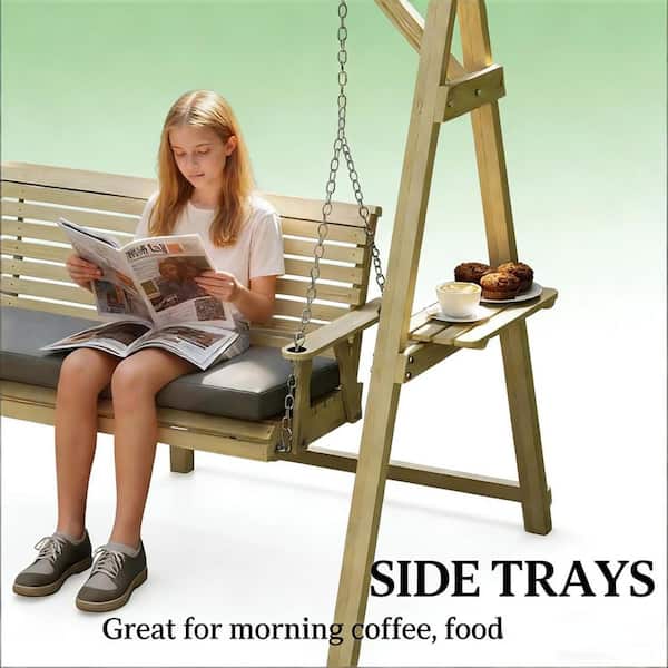 3-Person Chic Wood Outdoor Patio Swings Chair Conversation